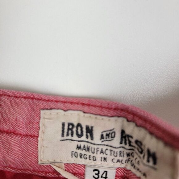 Iron And Resin Mens Sz 34 Swim Trunks Board Shorts Drawstring Red Pink Floral - Picture 3 of 8